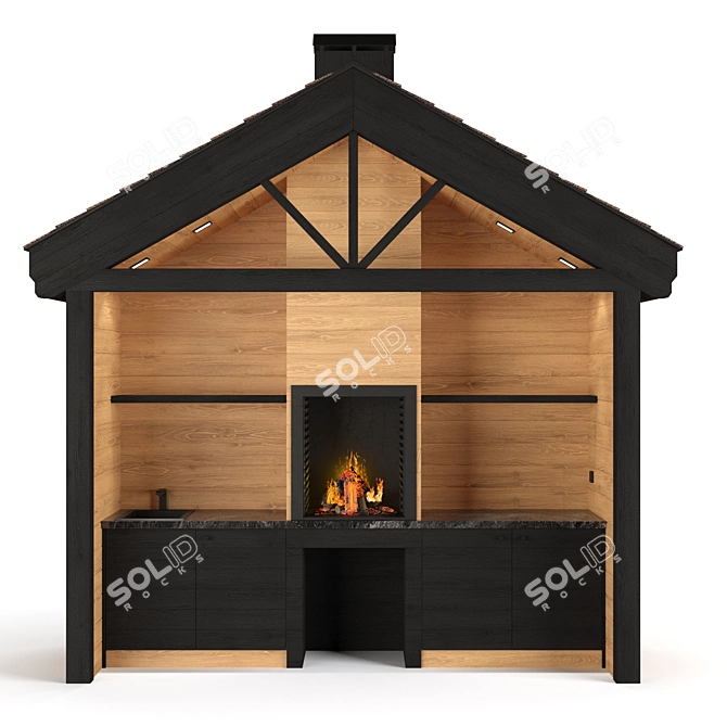 Rustic BBQ Outdoor Kitchen 3D model image 2