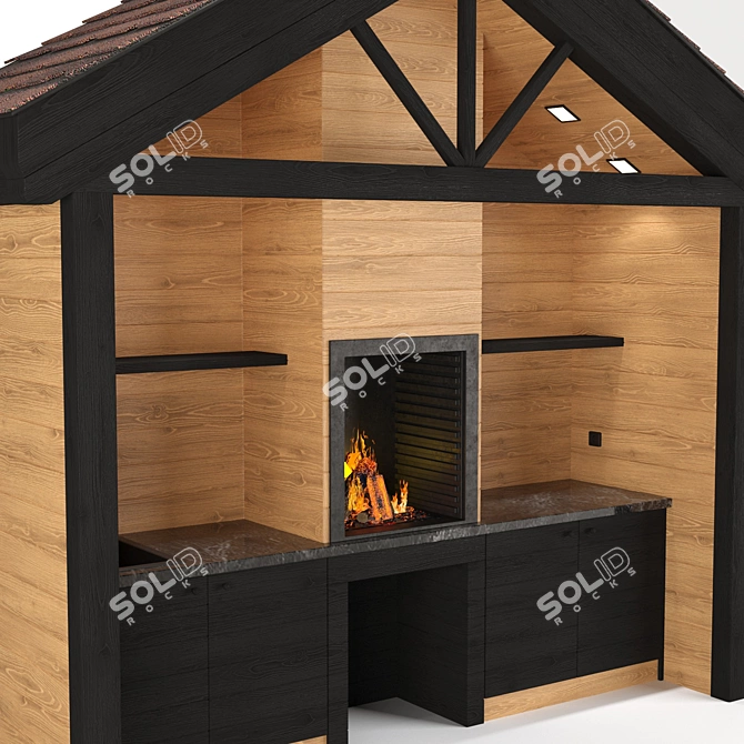 Rustic BBQ Outdoor Kitchen 3D model image 3