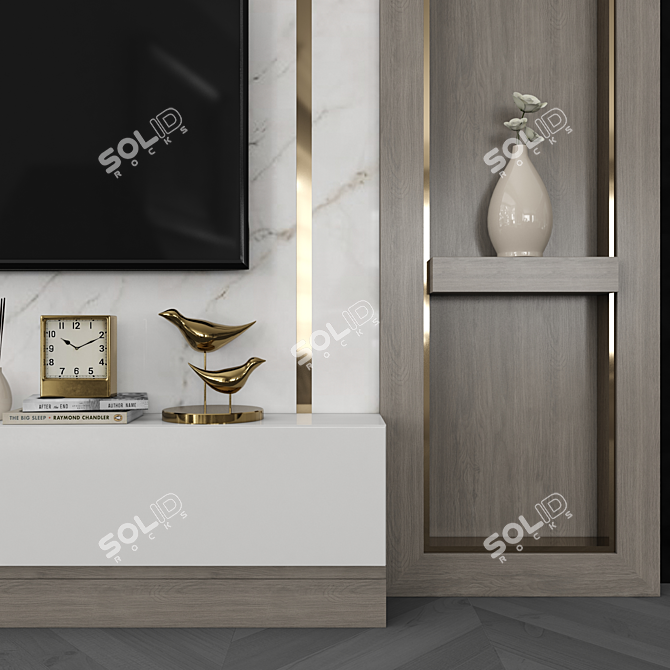 Modern TV Wall Set with 55" TV 3D model image 3