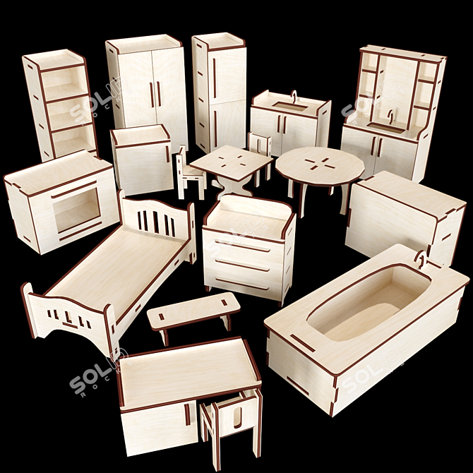 Mini Plywood Dollhouse Kit 3D model image 3