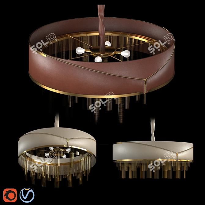 Elegant Leather Gold Chandelier 3D model image 1