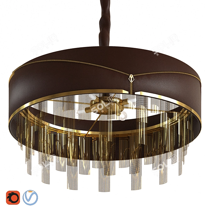 Elegant Leather Gold Chandelier 3D model image 4