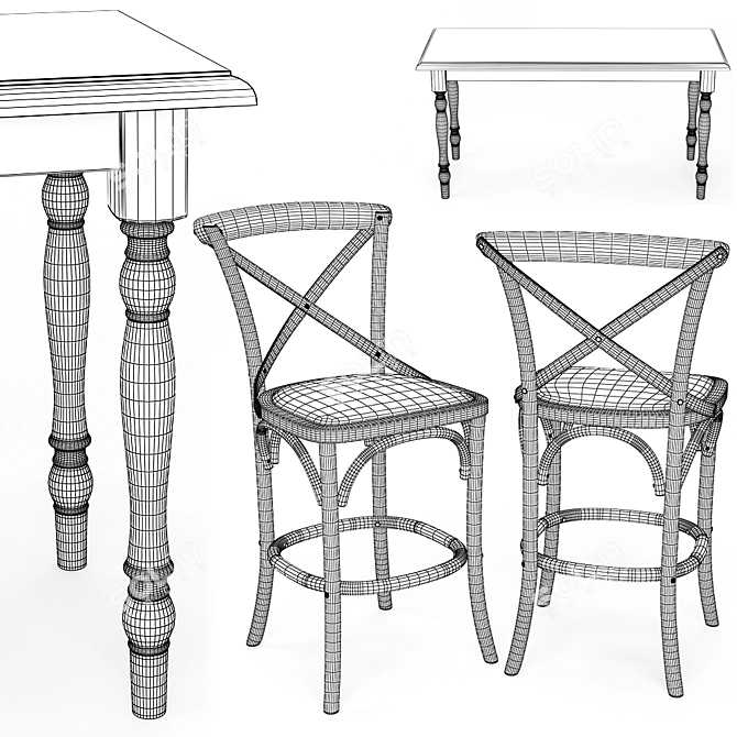 Elegant Bar Table and Stool Set 3D model image 5