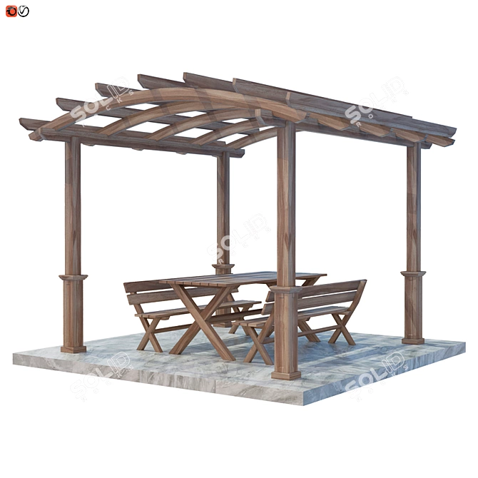 Pergola Bench Table Set 3D model image 1