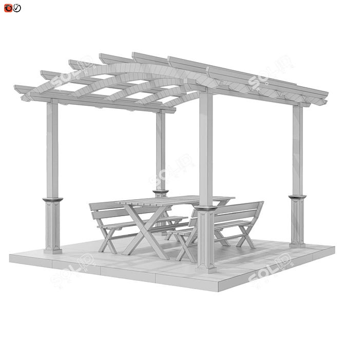 Pergola Bench Table Set 3D model image 3