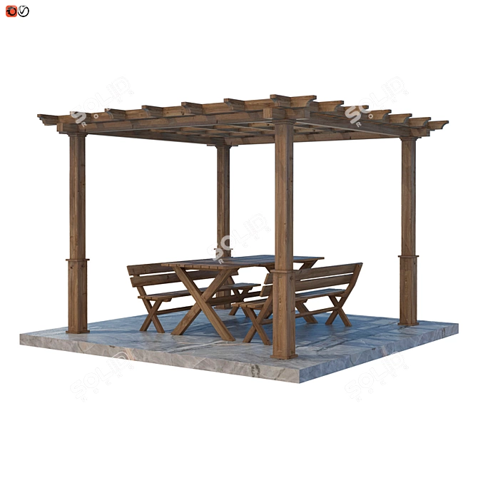 Outdoor Oasis: Pergola Table & Bench 3D model image 1