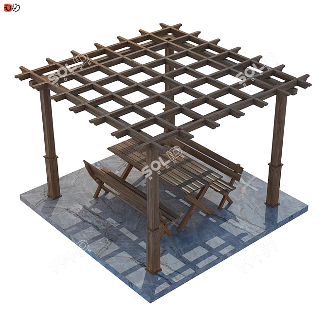 Outdoor Oasis: Pergola Table & Bench 3D model image 2