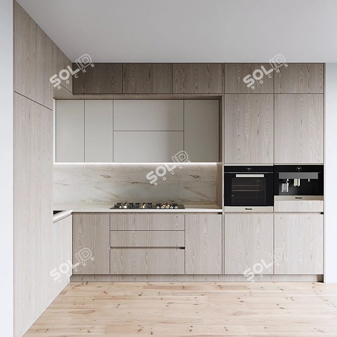 Contemporary Kitchen Set 046: Gas Hob, Sink, Oven, Hood, 4 Drawer 3D model image 2