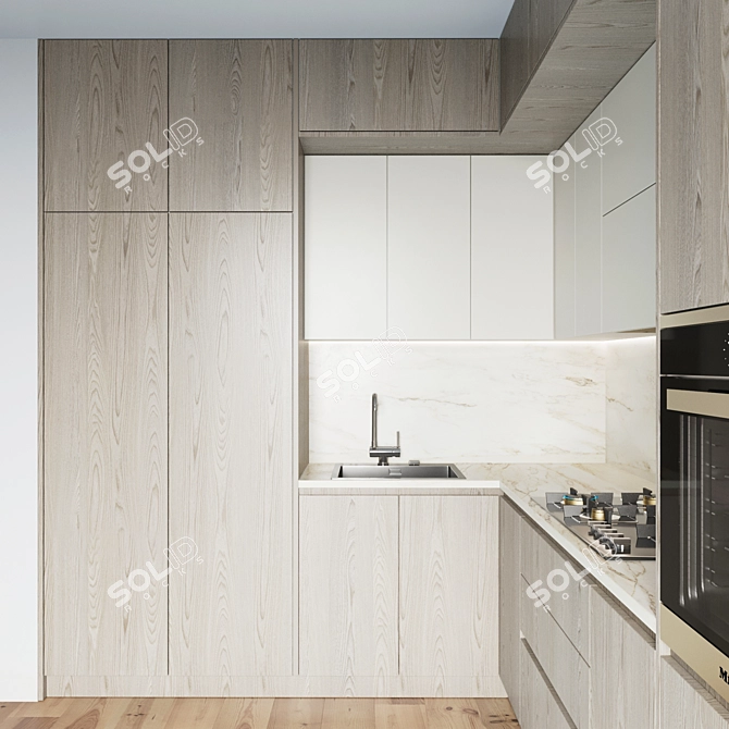 Contemporary Kitchen Set 046: Gas Hob, Sink, Oven, Hood, 4 Drawer 3D model image 3