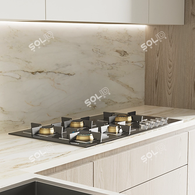 Contemporary Kitchen Set 046: Gas Hob, Sink, Oven, Hood, 4 Drawer 3D model image 4