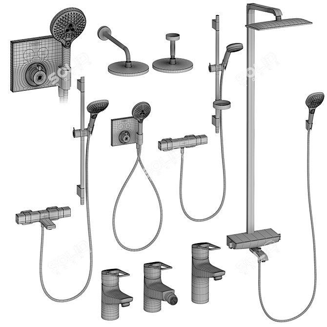 HANSGROHE Ecostat Raindance Novus Loop: Adjustable Shower Set with Watering Can 3D model image 6