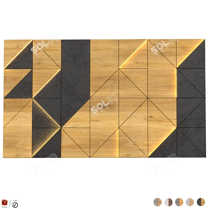 Elegant Wood Wall Panel 02 3D model image 1