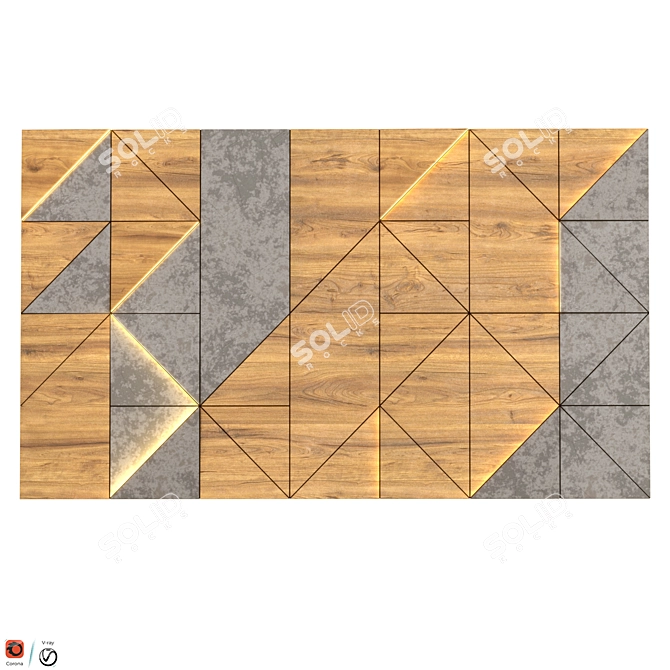 Elegant Wood Wall Panel 02 3D model image 3