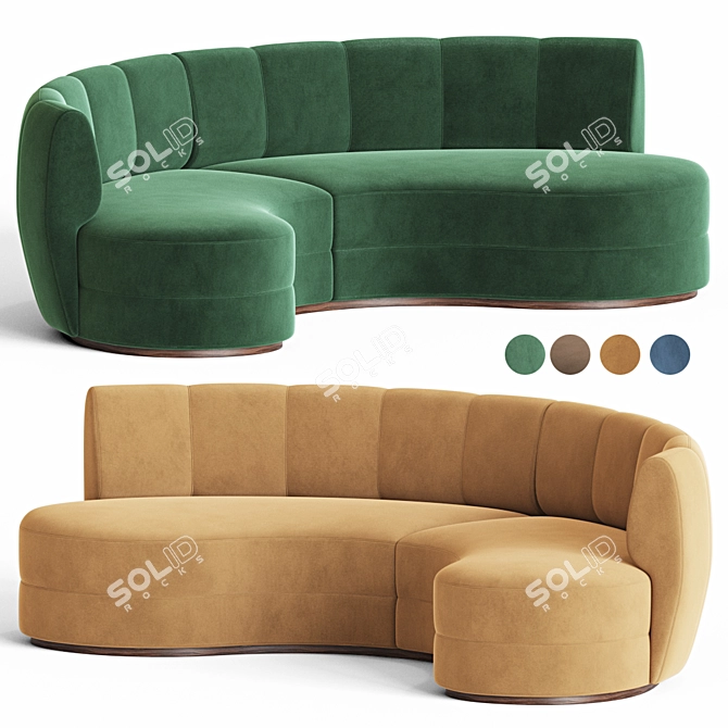 Contemporary Velvet Curved Sofa 3D model image 2