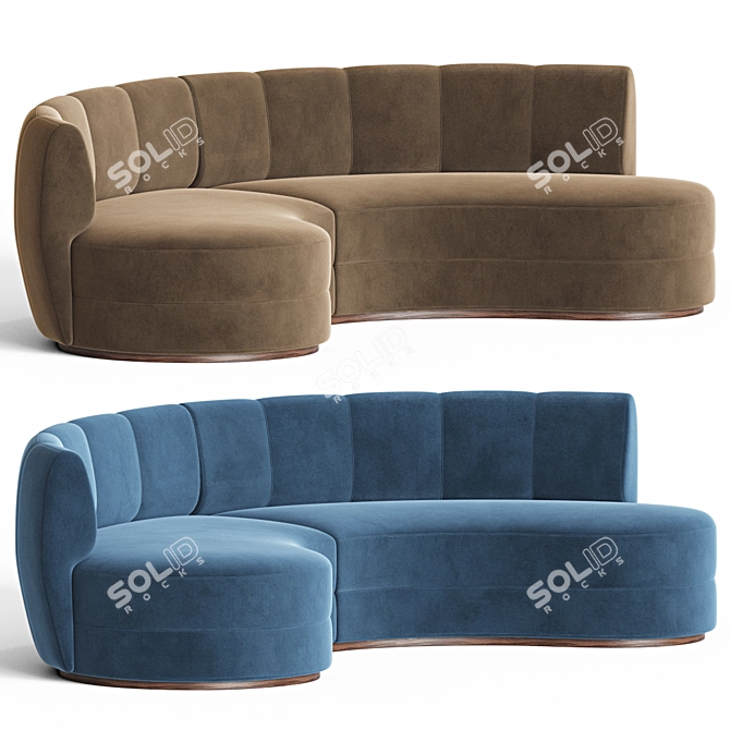 Contemporary Velvet Curved Sofa 3D model image 3