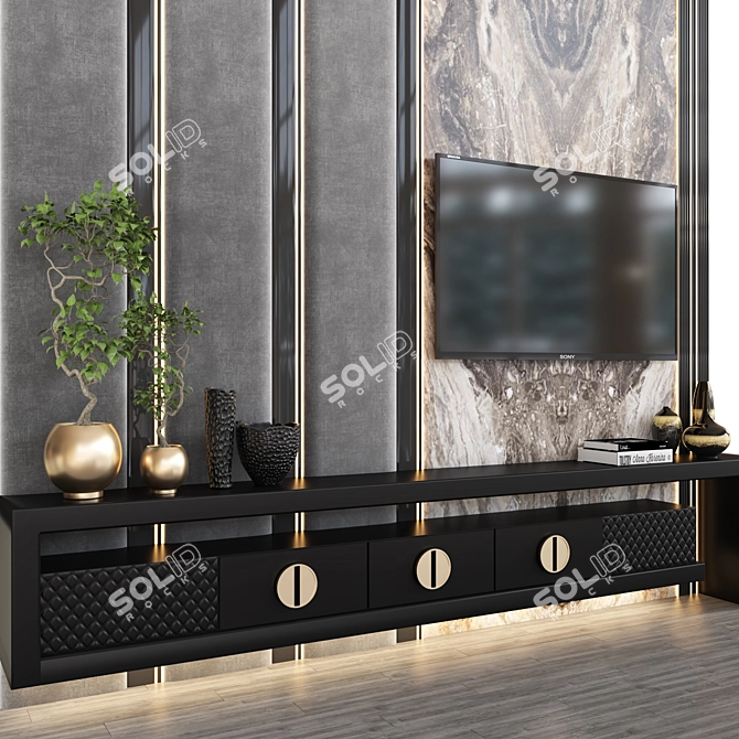 Modular TV Wall with Decor 3D model image 2