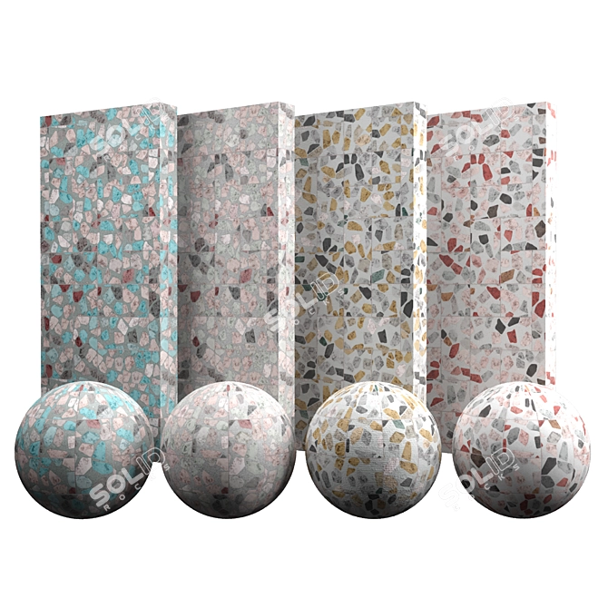 Terrazzo Cobblestone Texture: Ready-to-use PBR 3D model image 1