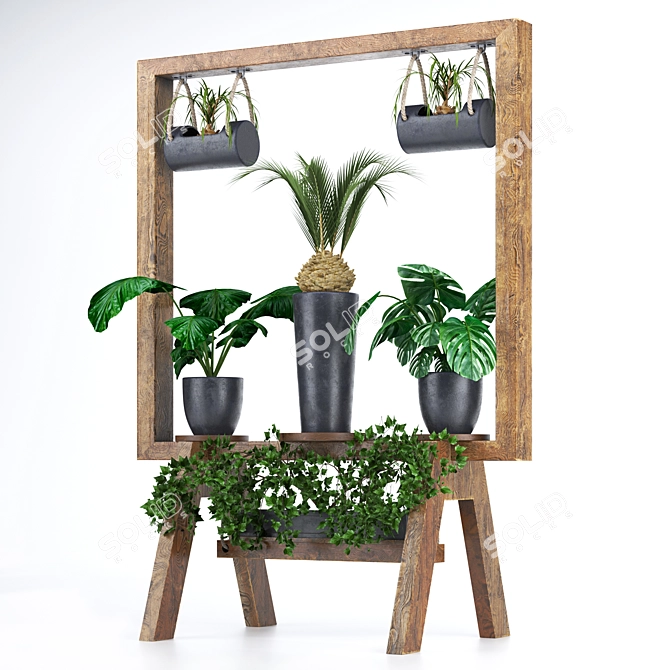 Wooden Plant Collection Stand 3D model image 4