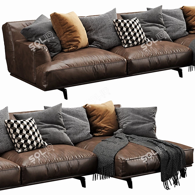 Sleek Leather Chaise Lounge: Poliform Tribeca 3D model image 3