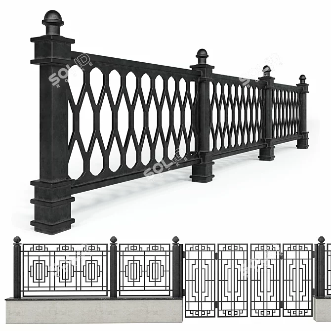 Elegant Wrought Iron Fence Set 3D model image 1