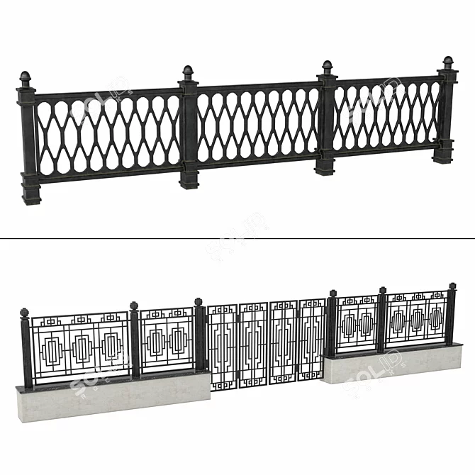 Elegant Wrought Iron Fence Set 3D model image 2