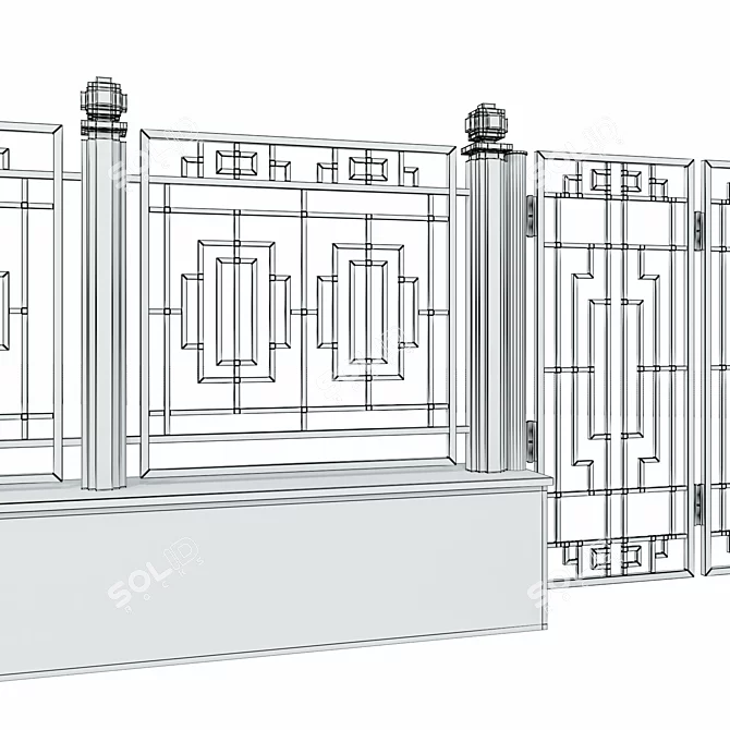 Elegant Wrought Iron Fence Set 3D model image 5