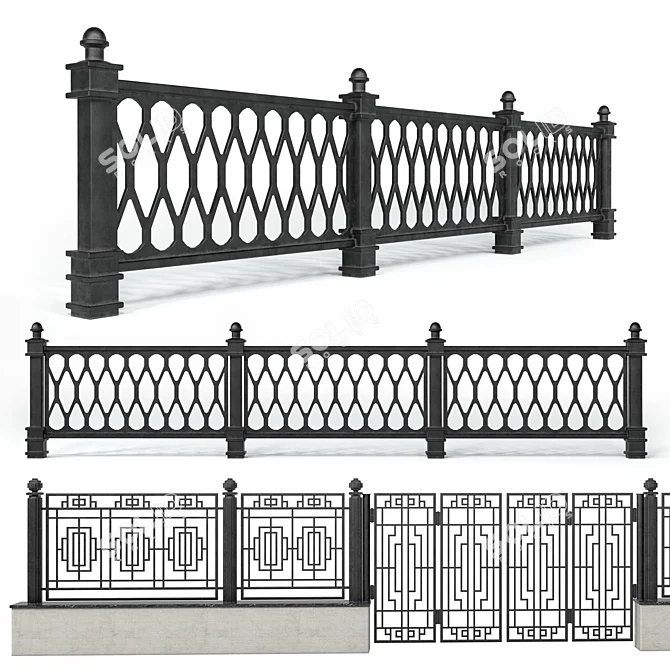 Elegant Wrought Iron Fence Set 3D model image 6