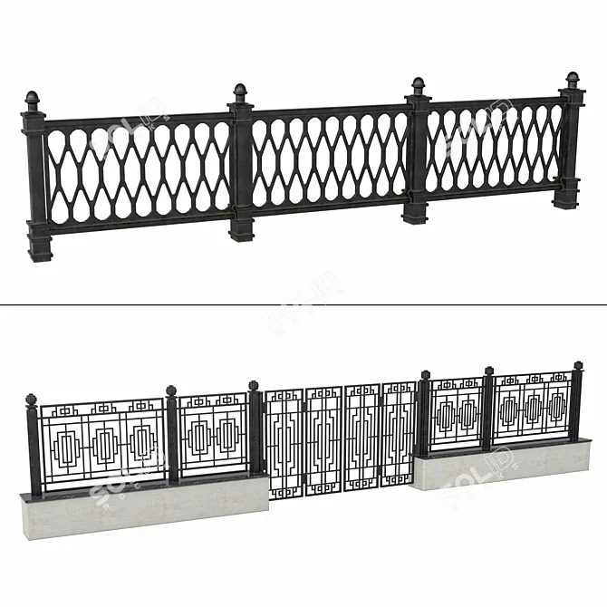 Elegant Wrought Iron Fence Set 3D model image 7