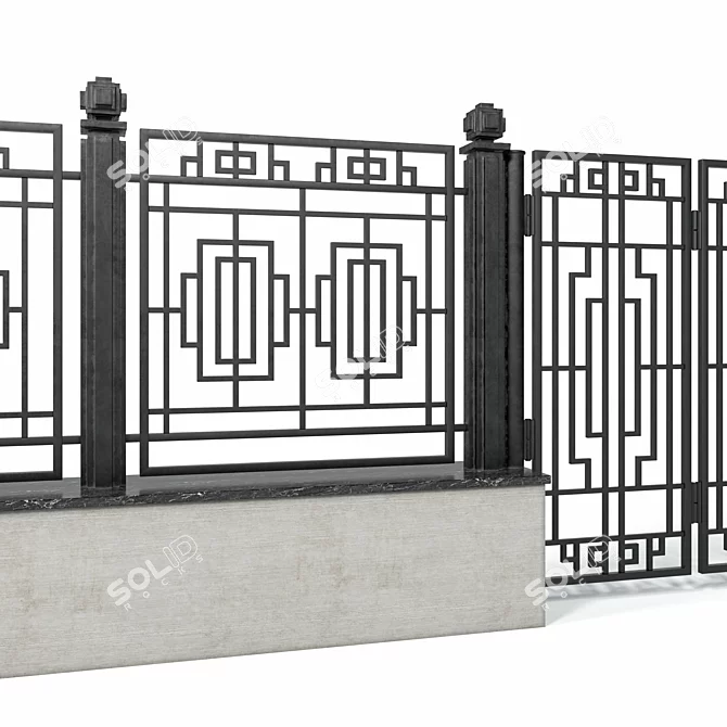 Elegant Wrought Iron Fence Set 3D model image 8