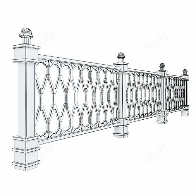 Elegant Wrought Iron Fence Set 3D model image 9