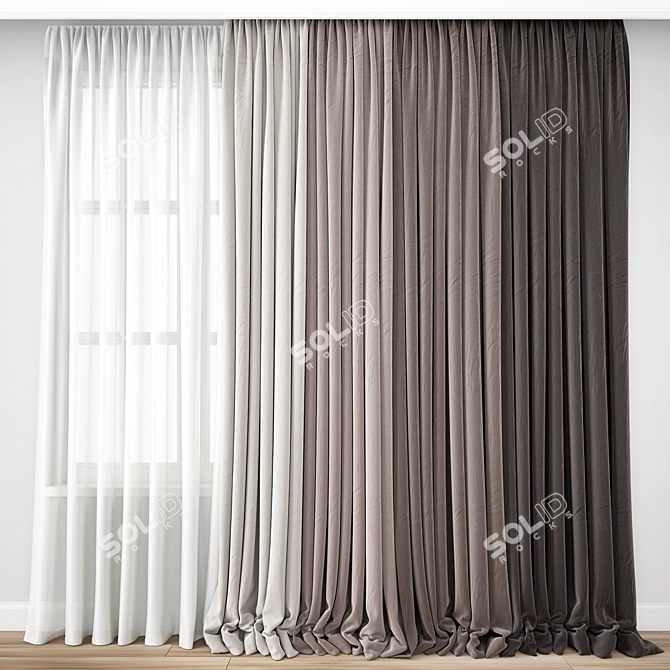 Elegant Poly Curtain Set 3D model image 1