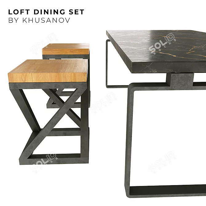 Elegant Loft Dining Set 3D model image 2