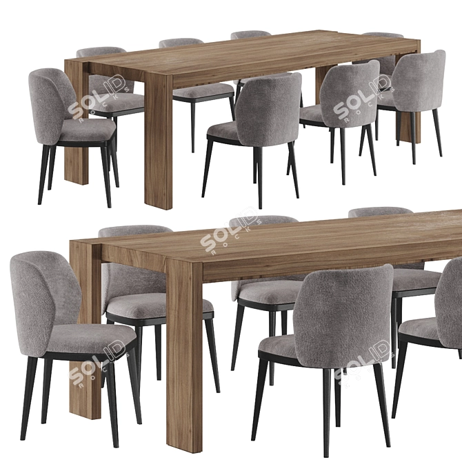 LEKK Oak Dining Set: LUM Chair & Classic Table 3D model image 1