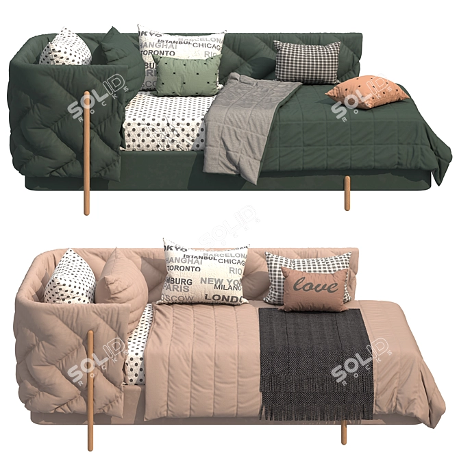 Modern Bed with Two Color Options 3D model image 1