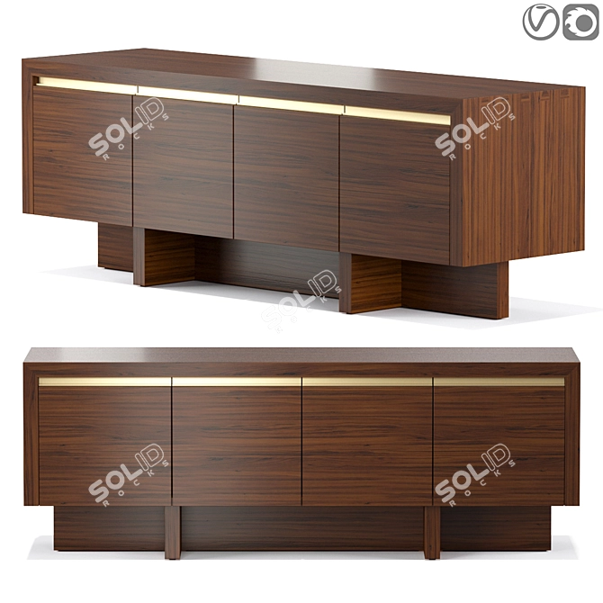 Elegant Walnut 4 Door Console 3D model image 1