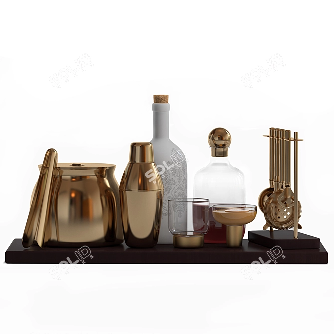 Golden Bar & Cocktail Decor Set 3D model image 1