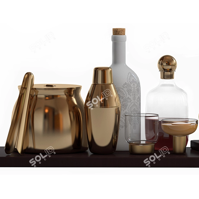 Golden Bar & Cocktail Decor Set 3D model image 7