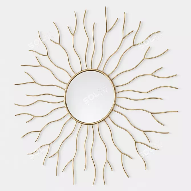 Sun Brass Metal Wall Mirror: Stylish Spanish Design 3D model image 1