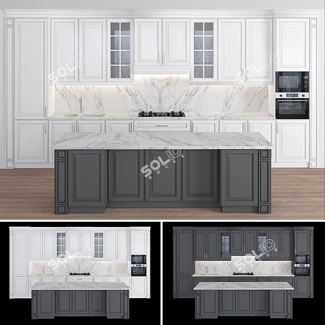 Classic Kitchen Set: Versatile and High-quality Design 3D model image 2