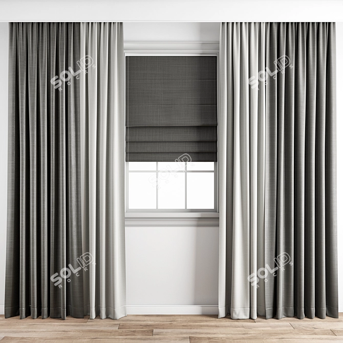 Elegant Embroidered Curtain 160 3D model image 1