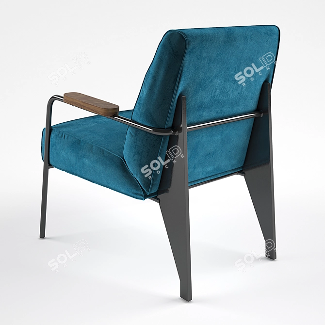 Elegant Gold & Blue Velvet Lounge Chair 3D model image 3