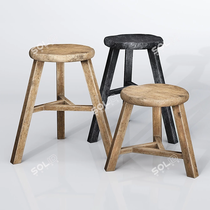 Wooden Accent Stool: Versatile and Stylish 3D model image 1