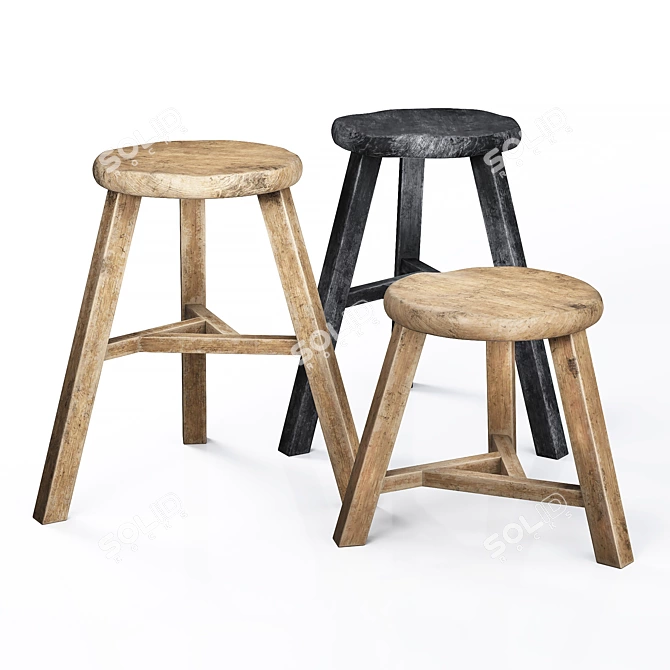 Wooden Accent Stool: Versatile and Stylish 3D model image 6