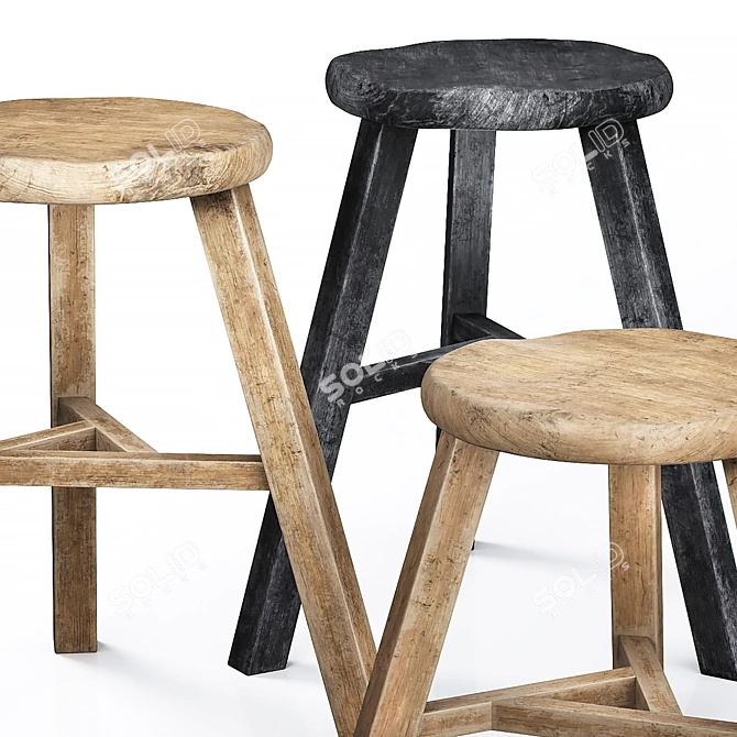 Wooden Accent Stool: Versatile and Stylish 3D model image 7