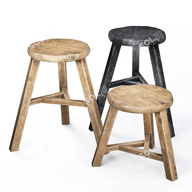 Wooden Accent Stool: Versatile and Stylish 3D model image 8
