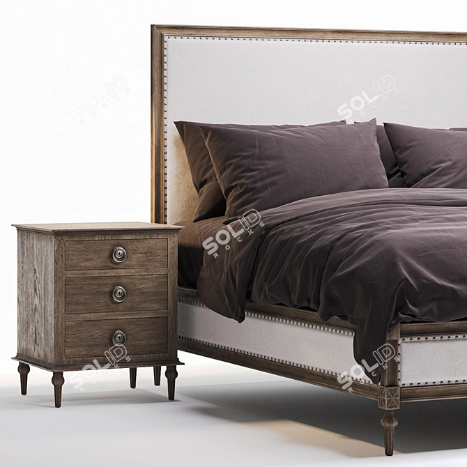 Elegant Fabric Panel Bed 3D model image 2