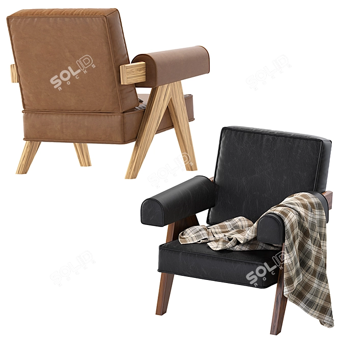 Timeless Pierre Jeanneret Leather Armchair 3D model image 3