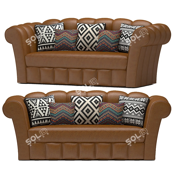 Luxurious Camel Leather Sofa 3D model image 1