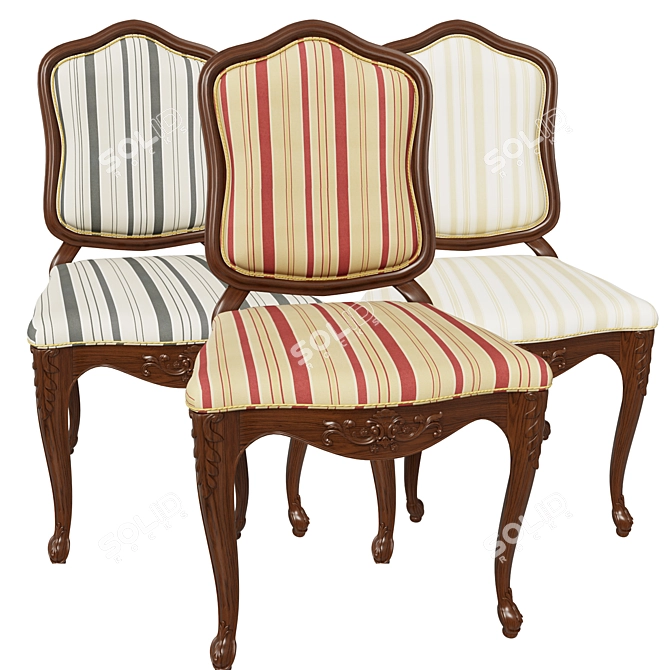 Elegant Carved Wood Chair 3D model image 2