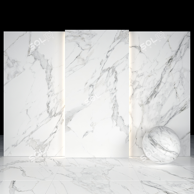 Elegant White Marble Tiles: Exquisite Luxe Finish 3D model image 1